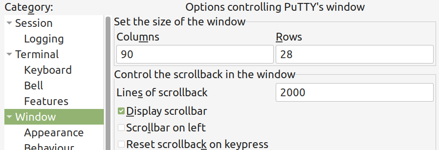 Putty Fenstergröße